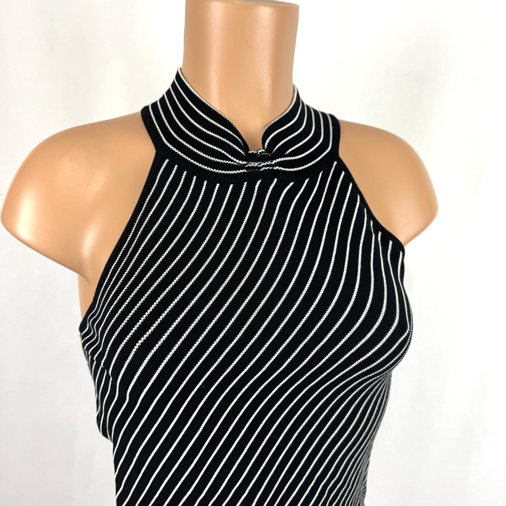 White House Black Market Women’s M Black White Striped High Neck Tank Top Shirt - Picture 2 of 11